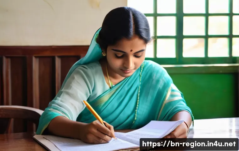 지역개발 공무원 시험 준비법 - **Prompt:** A focused young Bangladeshi woman, in her early twenties, dressed respectfully in a mode...